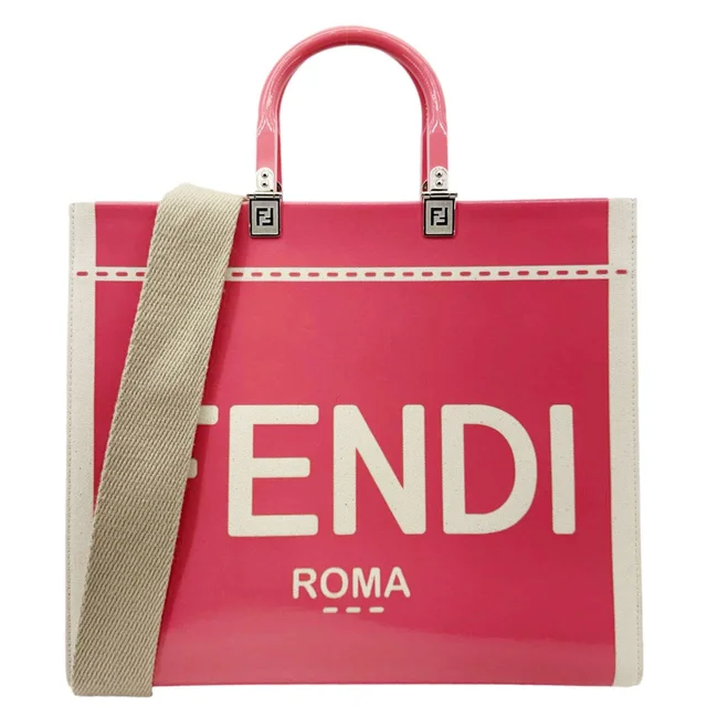 Fendi Sunshine Medium Patent Leather Crossbody Tote Bag Light Pink in Pink Patent leather from Dallas Designer Handbags