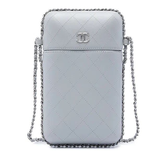 Gray Chanel CC Quilted Lambskin Chain Around Phone Holder Crossbody Bag in Grey Lambskin from Designer Revival