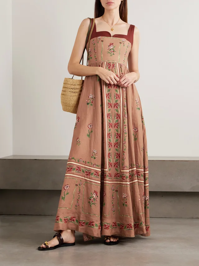 AGUA BY AGUA BENDITA Jaspe floral-printed linen maxi dress in Brown, photo 2 of 2 from NET-A-PORTER (Canada)