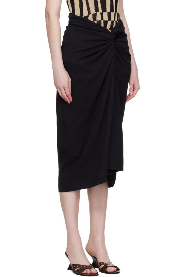 Dries Van Noten Black Knotted Jersey Midi Skirt, photo 2 of 4 from SSENSE