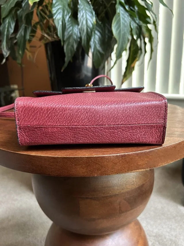 Valentino Garavani Double Strap Textured Leather Shoulder Bag, Burgundy in gold|red Leather from Poshmark, photo 11 of 15