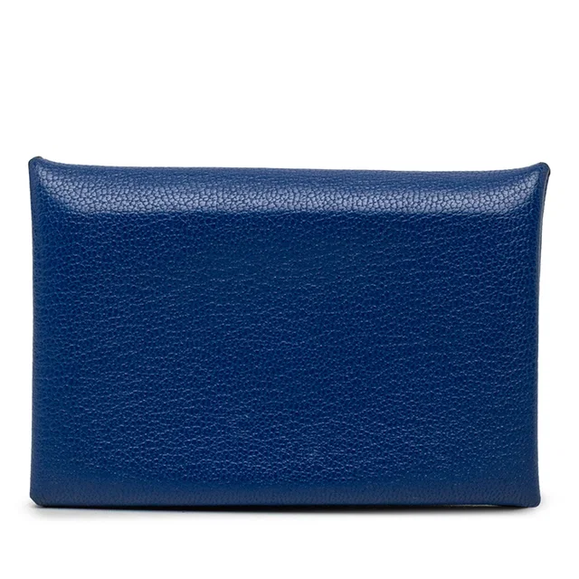 Blue Hermès Chevre Mysore Calvi Card Holder in Blue Goatskin from Designer Revival