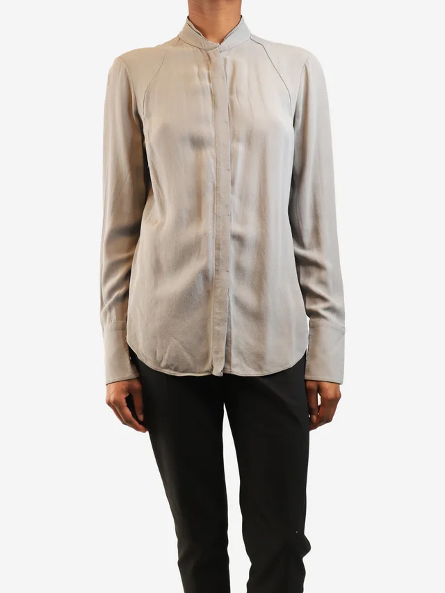 Brunello Cucinelli Grey silk button down shirt - size S in Grey Silk from Sign of the Times
