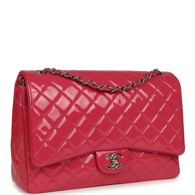 Chanel Maxi Classic Double Flap Bag Dark Pink Patent Silver Hardware in Pink Patent from Madison Avenue Couture, photo 2 of 10