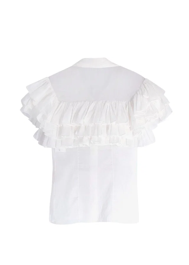 Alaïa White Fine Cotton Frilly Blouse in White from HEWI