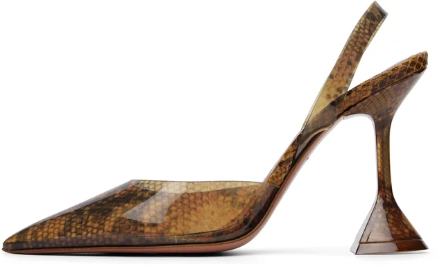 Amina Muaddi Brown Holli Glass Sling 95 Heels, photo 3 of 8 from SSENSE