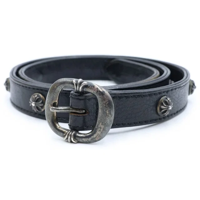 Chrome Hearts Crossball Leather Belt Gunslinger Black in Black Leather from The Reluxe