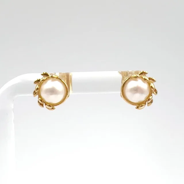 Tiffany & Co. Olive Leaf Stud Paloma Picasso Pearl Gold Earrings in Green from The Reluxe