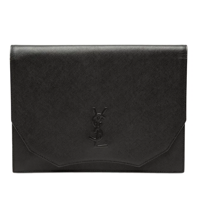 Black Saint Laurent Leather Clutch in Black Leather from Designer Revival