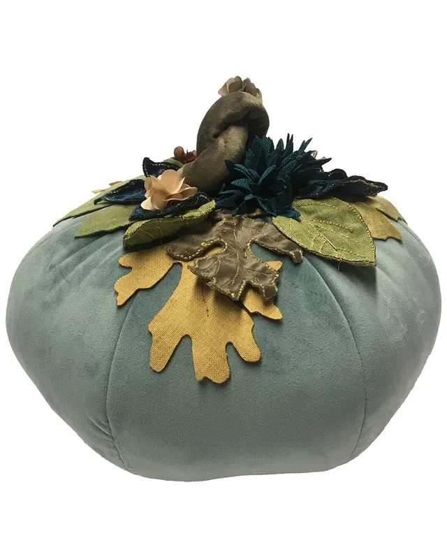 Edie Home Harvest Velvet Pumpkin Pillow with Embroidered Leaves, image 1 of 1 from Rue La La