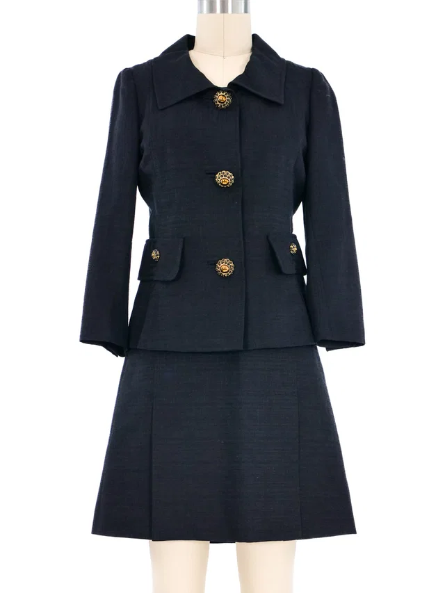 Dolce & Gabbana Jeweled Button Skirt Suit in Silk from Arcade Vintage