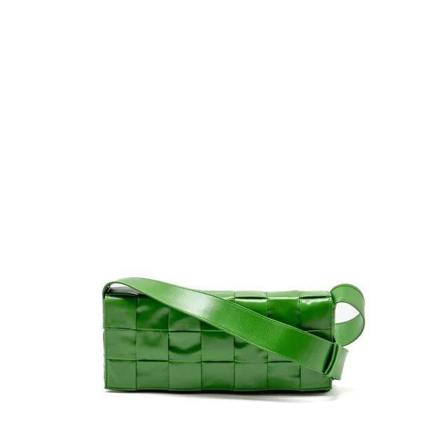 Bottega Veneta Padded Cassette Messenger Bag Creased Leather Green SHW in Green Leather from EMIER