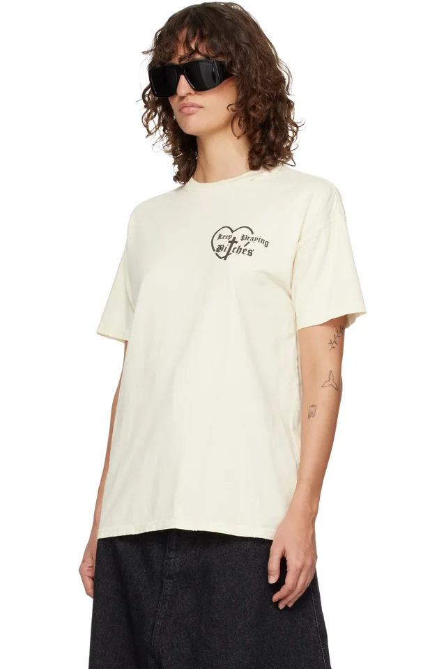 WILLY CHAVARRIA Off-White 'Keep Praying Bitches' Easy T-shirt, photo 4 of 5 from SSENSE