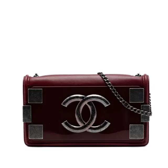 Red Chanel Lambskin and Acrylic Boy Brick Horizontal Flap Crossbody Bag in Red Lambskin from Designer Revival