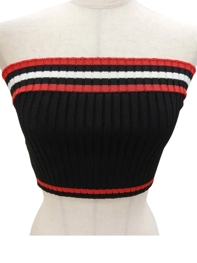 Prada Border Pattern Tube Top Black/Red/White #40 in Black from VINTAGE QOO TOKYO