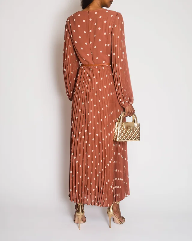 Zimmermann Brown Sunray Polkadot Long Sleeve Pleated Maxi Dress Size 4 (UK 16) in Brown from Sellier, photo 2 of 2