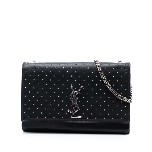 Black Saint Laurent Medium Leather Studded Monogram Kate Crossbody in Black Leather from Designer Revival
