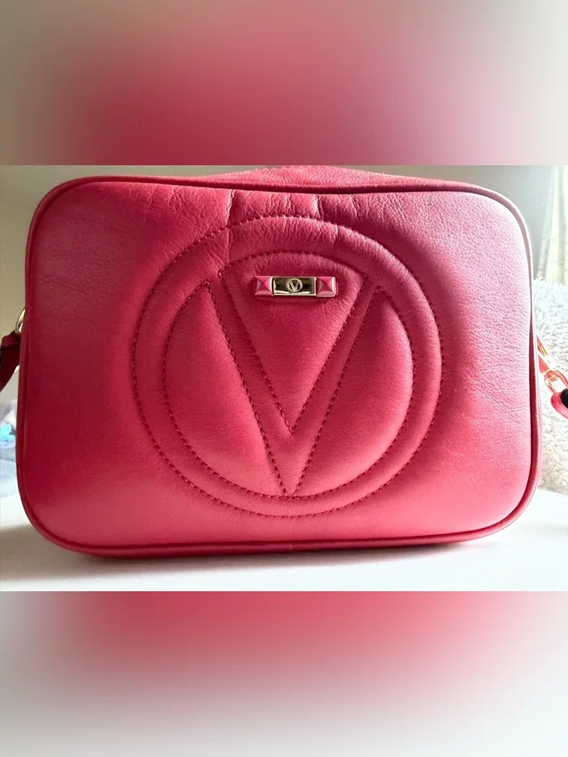 Red Leather Valentino Crossbody Shoulder Camera Style Bag With Embossed Logo in pink Leather from Poshmark