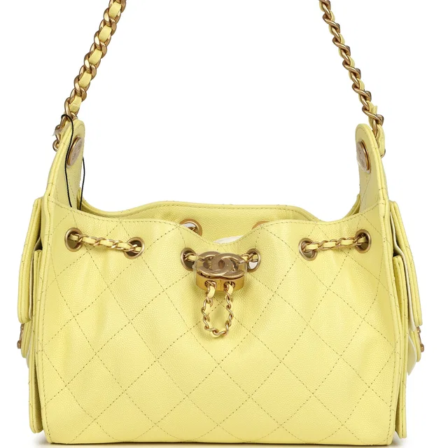 Chanel Mini 25 Hobo Bag Light Yellow Caviar Antique Gold Hardware in Yellow Caviar leather from Madison Avenue Couture