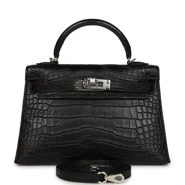 Hermès Special Order (HSS) Kelly Sellier 20 Black Verso Matte Alligator Palladium Hardware in Black Crocodile from Madison Avenue Couture