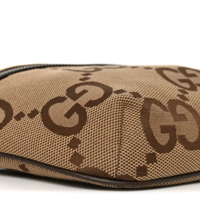 Gucci Monogram Jumbo GG Textured Dollar Calfskin Web Belt Bag Camel Ebony New Acero in Brown Calfskin from FASHIONPHILE, photo 9 of 10