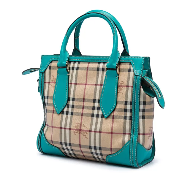 Blue Burberry Small Haymarket Check Coated Canvas Honeywood Tote Satchel in Blue Coated canvas from Designer Revival, photo 2 of 2