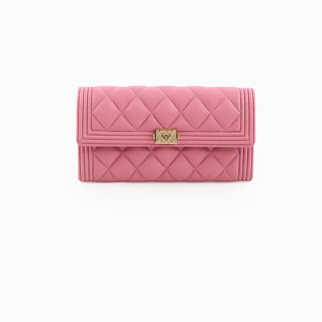 Chanel Boy Caviar Long Wallet Pink in Pink Caviar leather from The Purse Affair