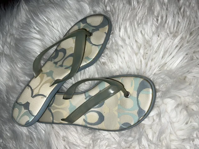 Y2k Coach Vintage Carin Jelly Thong Kitten Heel Sandals Sz 5 in blue|white from Poshmark