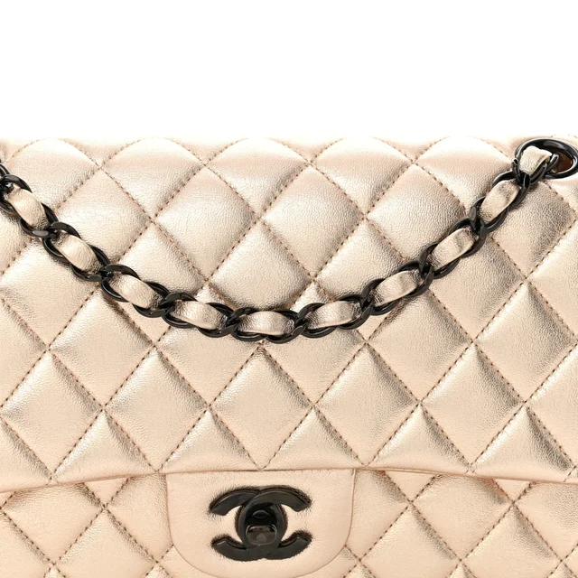 Chanel Metallic Lambskin Quilted Medium Double Flap Gold Black in Black Lambskin from FASHIONPHILE, photo 8 of 12