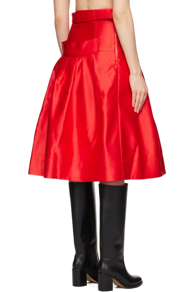 GANNI Red Duchesse Satin Midi Skirt, photo 3 of 4 from SSENSE