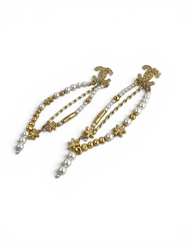 Chanel Gold Pearl Beaded Drop Earrings in Gold from Season 2 Consign, photo 2 of 4