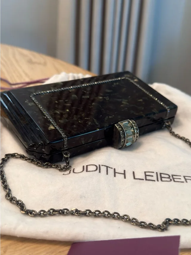 Judith Leiber Black Marbled Minaudire With Crystal-Trim Clasp in silver|black|gray Resin from Poshmark