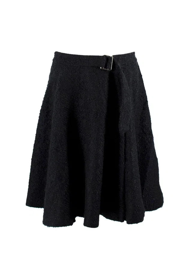 Dior Navy Mohair-blend Belted Skirt in Navy Woven leather from HEWI