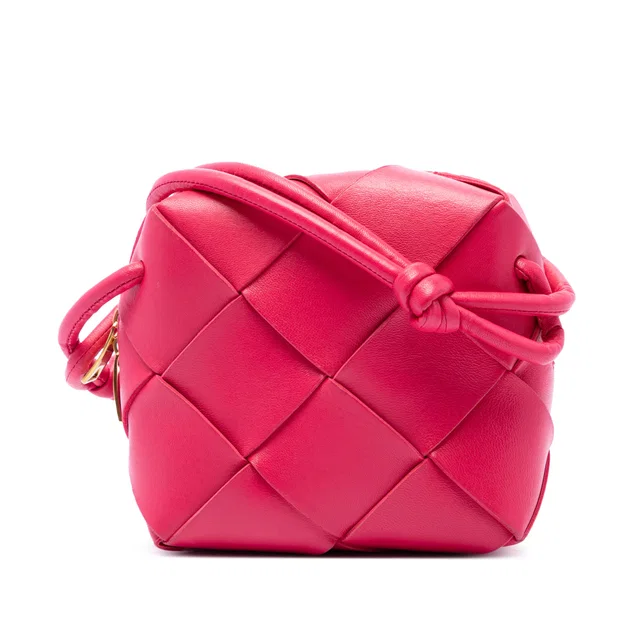 Pink Bottega Veneta Mini Lambskin Intrecciato Cassette Camera Bag in Pink Lambskin from Designer Revival