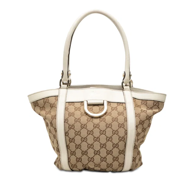 Beige Gucci GG Canvas Abbey D Ring Handbag in Beige Canvas from Designer Revival