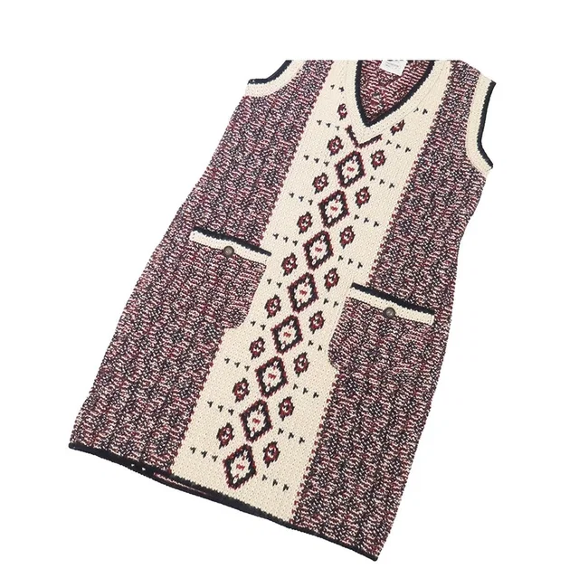 Chanel Knit Dress Navy Ivory Red Alpaca Wool Cashmere Sleeveless Neck 42 in White Cashmere from The Reluxe