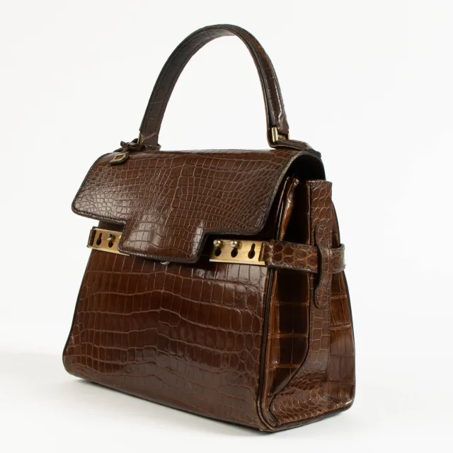 Delvaux Vintage Brown Shiny Crocodile Tempête PM Bag in Brown Crocodile from Labellov, photo 3 of 9