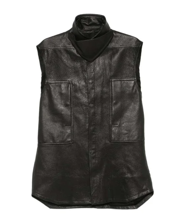 Rick Owens Sleeveless vest in Sheepskin Details: Snap closure Description: High-neck sleeveless top featuring a concealed snap-button front closure, two patch…, photo 1 of 1