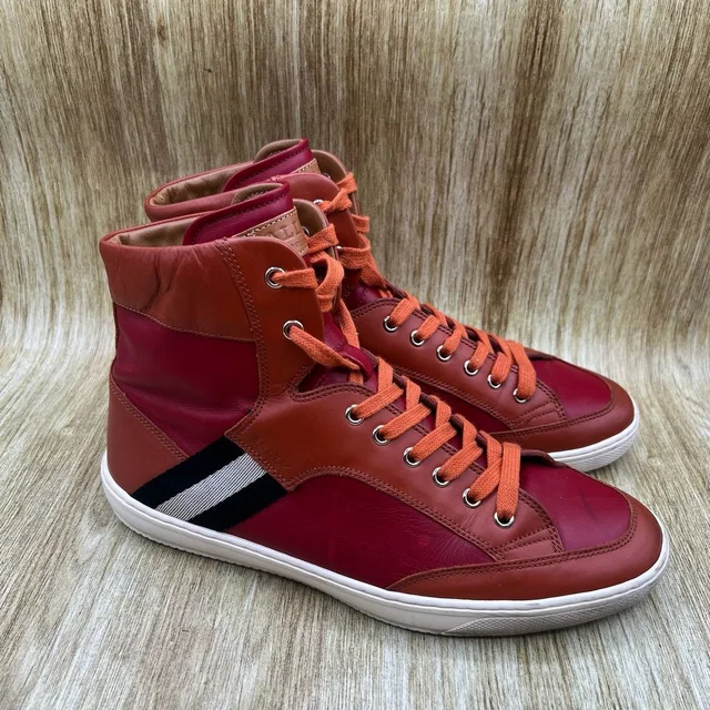 Bally Oldani High Top Sneakers Men's Size 9.5 Us Red Orange Striped Webbing in red|orange Leather from Poshmark