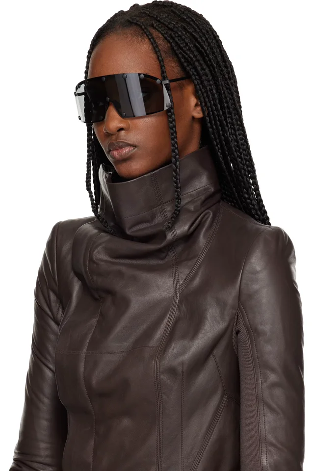 Rick Owens Black Temple Shielding Sunglasses, photo 4 of 4 from SSENSE