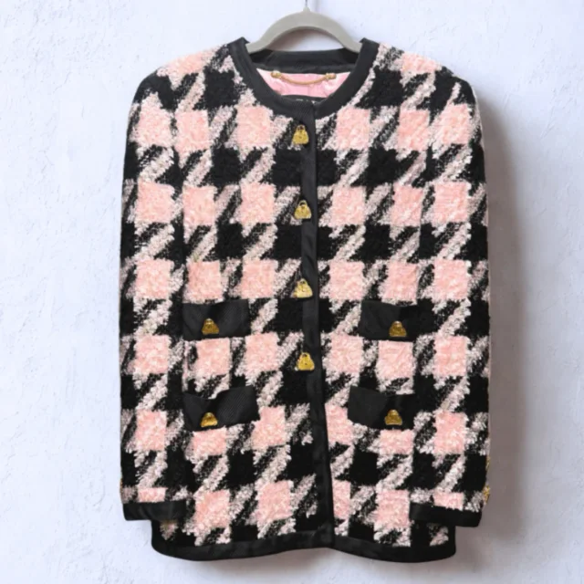 Escada Vintage Pink Houndstooth Jacket Sz 38 in Pink Tweed from Revivre