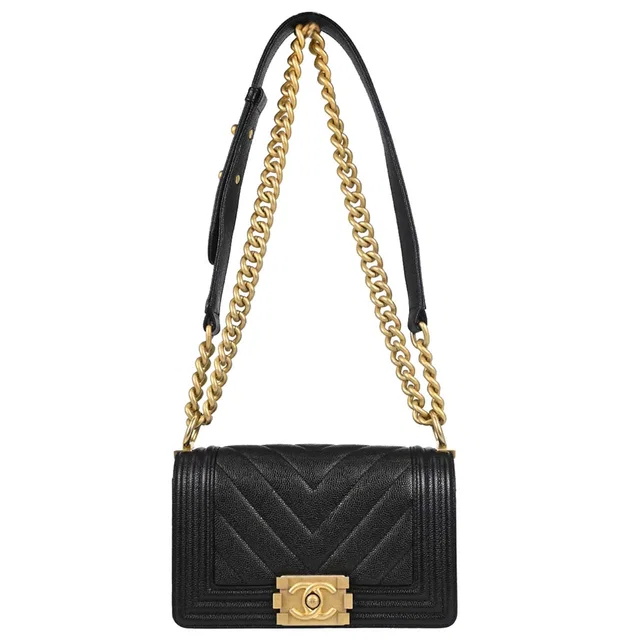 Boy Chanel 2017-2018 Black Caviar Skin Small Chain Shoulder Bag in Black Caviar leather from AMORE Vintage Tokyo