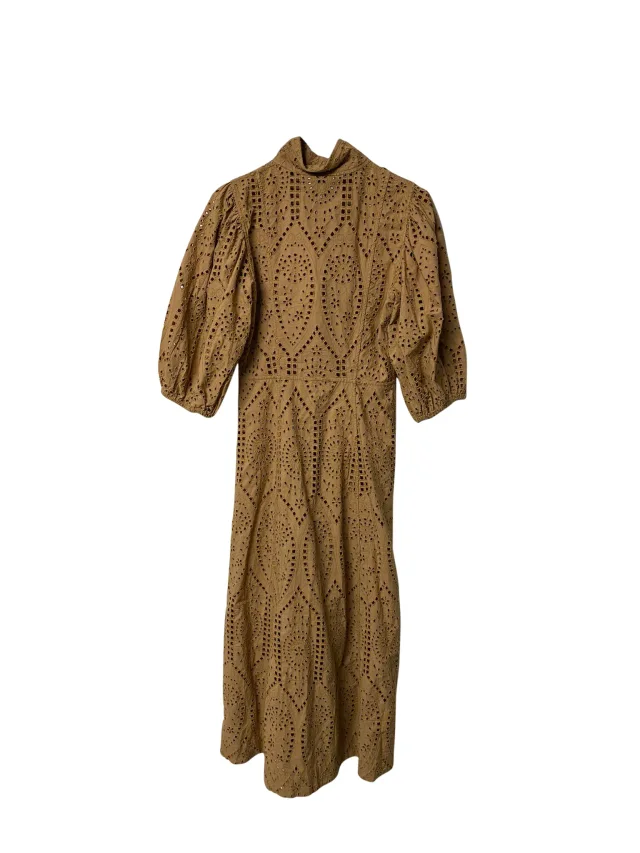 GANNI Broderie Anglaise Dress in Brown Cotton in Brown, photo 5 of 6 from ShopSimon