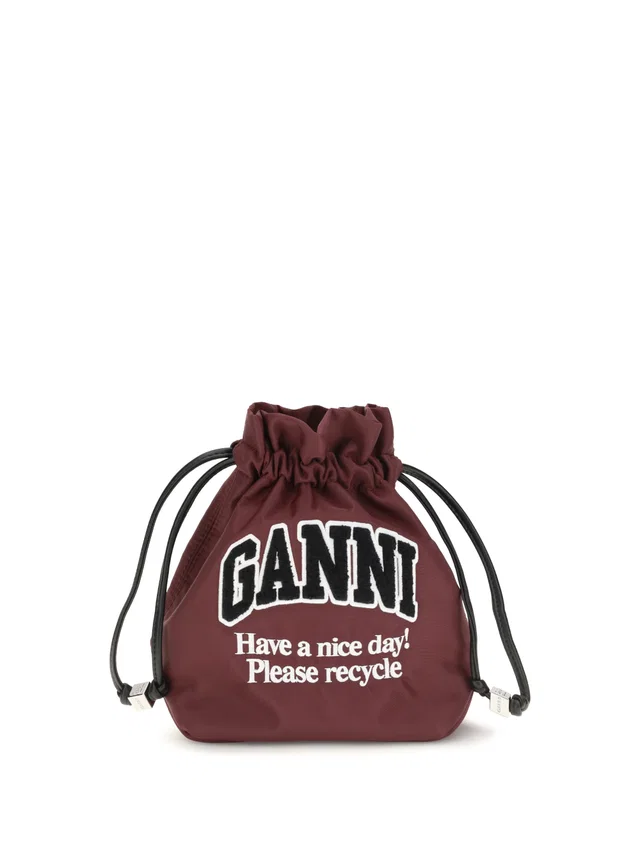 GANNI Nylon Drawstring Pouch Mini Bag — Burgundy in Burgundy Nylon from HEWI