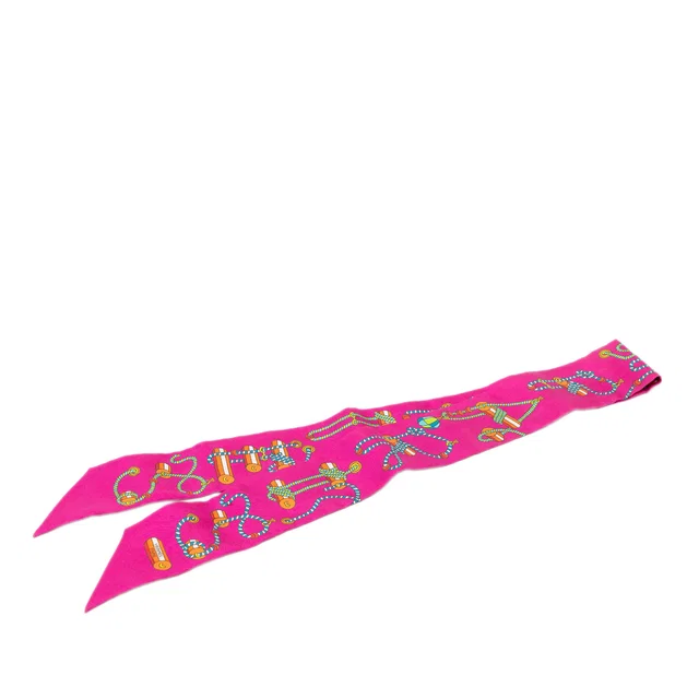 Pink Hermès Cordages Silk Twilly Scarf Scarves in Pink Silk from Designer Revival
