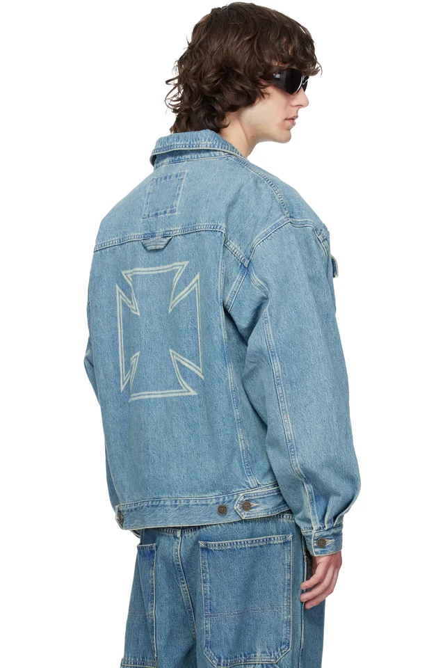 VETEMENTS Blue Biker Crosses Denim Jacket, photo 3 of 4 from SSENSE