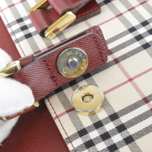 Burberry Check Canvas Leather Tote Bag in Red Canvas from LuxUness, photo 8 of 9