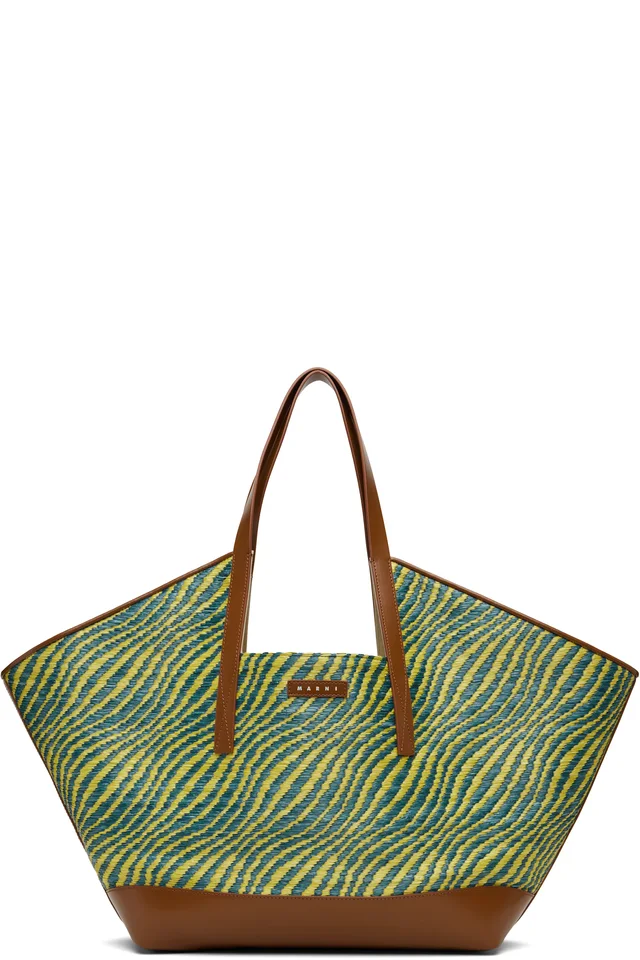 Green & Blue Raffia-Effect Waves Tote, image 1 of 1 from SSENSE