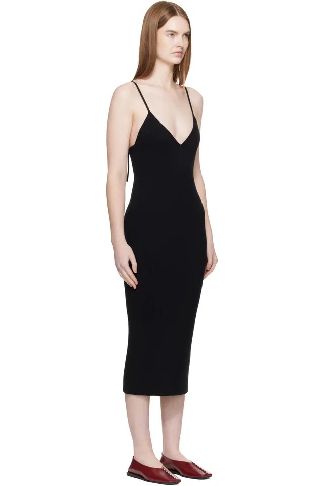 Jil Sander Black Merino Wool Fine Rib Midi Dress, photo 2 of 4 from SSENSE