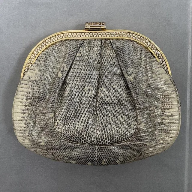 Judith Leiber Women's Clutch bags - Gold/Brown in brown|gold|red from Depop, photo 1 of 1